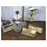 Light fixtures, lamp, glass globes, box of slag