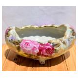1940 Hand Painted Floral Puffy Bowl. Gold