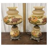 Pair hurricane lamps - hand painted