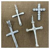 4 Signed .925 sterling Cross Pendants