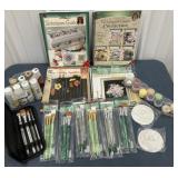 New Plaid lot of paint, paint brushes, and