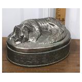Ornate metal trinket box w/ dog