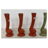 4pcs Frankoma Pottery - Bud Vases -3 red & 1 green
