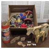 Box primitive toys & parts - as found in old