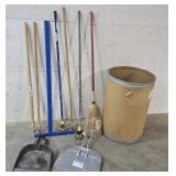 T square, broom, dust pan, bulb poles