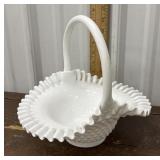 Hobnail ruffled milk glass basket