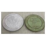 Frankoma Pottery - 2 trivets- 1 grey American