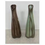 Frankoma Pottery -  Vases - 1 green & 1 brown