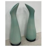 2 pcs Frankoma Pottery - sea green with black