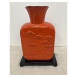 2 pc Frankoma Pottery orange vase on black