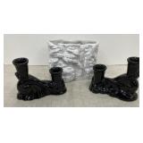 3 pcs Frankoma Pottery - 2 black candlesticks