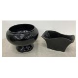 2 pcs black Frankoma Pottery -vase & napkin holder