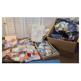 Nice box of vintage quilting squares and pieces