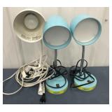 3 lamps - 2 blue LED & 1 white clip on