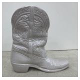 Frankoma Pottery -  Cowboy boot bank light grey