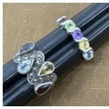 2 - .925 sterling Colorful Multi Stone Rings