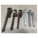 3 Pipe Wrenches / 3 Crescent Wrenches