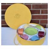 Classic Coffee & Tea Cup/Saucer Set. Missing blue