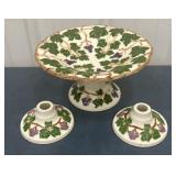 Vintage Ceramic Pedestal Fruit Bowl Stand with 2