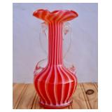 Hand Blown Double Handled Venetian Red & White