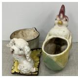 2 planters - Royal Copley Rooster & Japan Dog