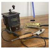 Brass Dust Pan/ Coffee Mill & Iron