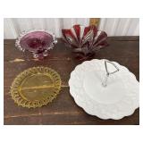 Milk glass dessert plate, art glass dish, yellow