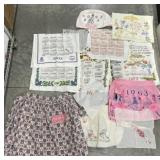 Calendar towels and aprons, vintage child apron &