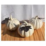 3 pc White Ceramic Pumpkins