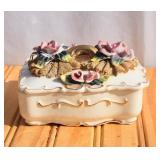 Vintage Porcelain Floral & Lace Trinket Box
