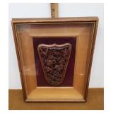 Wood hand carved wall panel in shadowbox