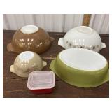 Pyrex bowls and covered refrigerator dish