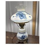 Electrified hurricane lamp hand painted blue