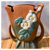 Roseville White Rose Double Handle Vase. Repro