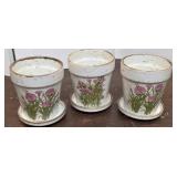 3 made in Japan flower pots with under trays -