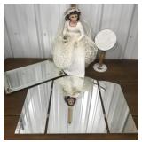 Harlequin Bride doll, dresser mirrors, 3 way