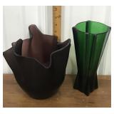 Amethyst, & green - Art glass vases