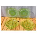 4 pc Jeannette Glass "Adam" Green Salad Plates.