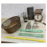 Tin Bucket/Signs/Buggy Steps/ Scale/ Mail Box