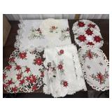 Christmas table topper linens - poinsettias,