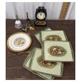 Bells, clock gold gilded plate and tip trays