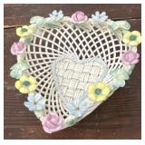 Belleek heart basket dish
