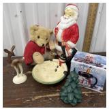 Sm. Blow mold Santa, bear, mug, deer figure