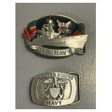 2 United States Navy belt buckles