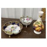 2 Nippon footed dishes and Ansley bud vase