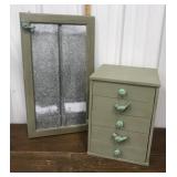 5 drawer Storage box, metal wall hanger- green w/