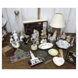 Lamp, bells, Ceramic figures, fan, marble bird