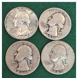 4 Silver Quarters - 1964, 50, 41, 43