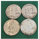 4 Silver Half Dollars 1953