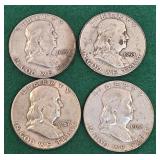 4 Silver Half Dollars 1953-1957